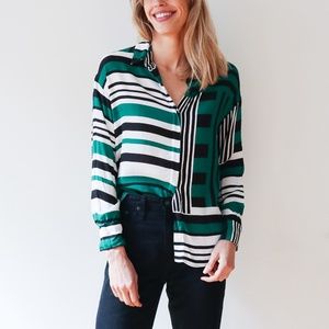 Mango Stripe Button Down Blouse